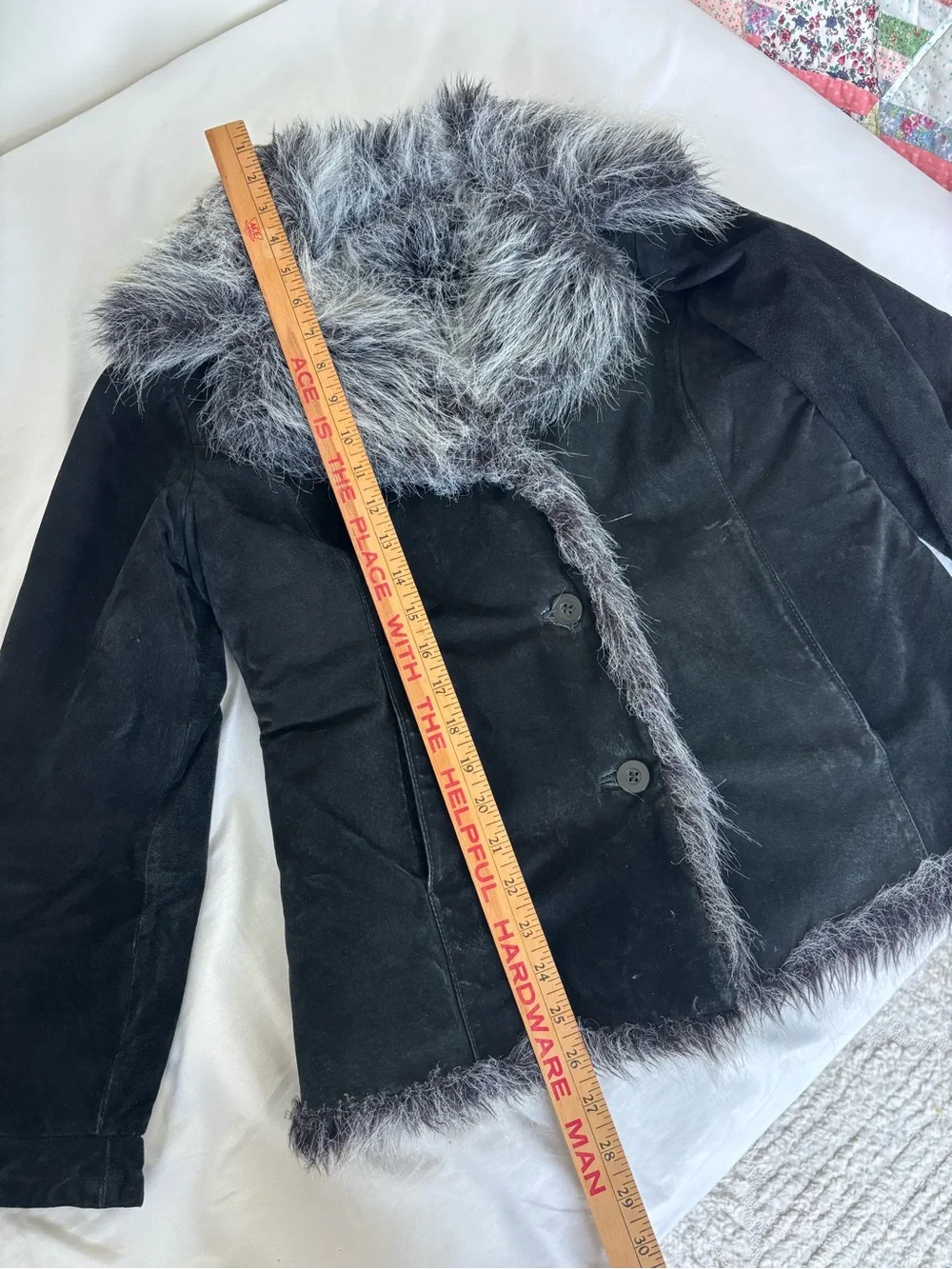 Vintage Y2K 90s penny lane black suede leather faux fur jacket Size medium